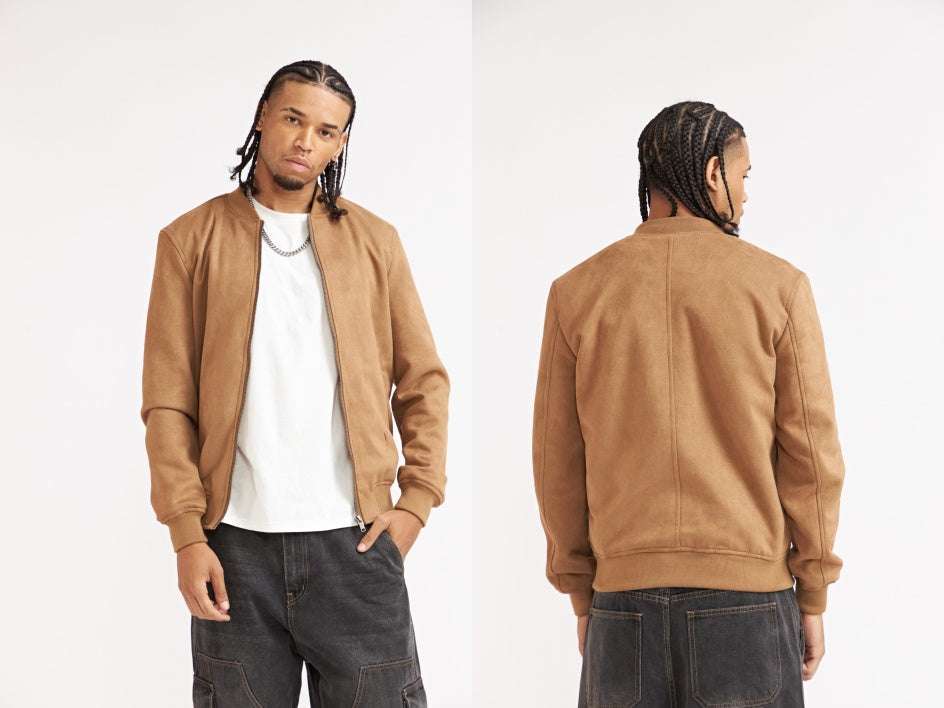 CHAQUETA BOMBER CAMEL DE SIMIL GAMUZA REGULAR