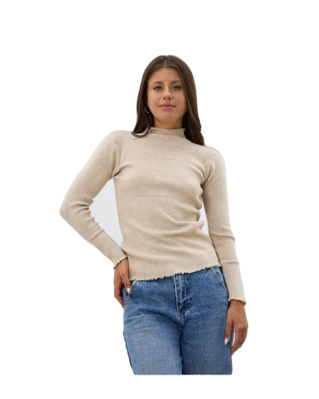 POLERA MEDIO CUELLO ACANALADA BEIGE