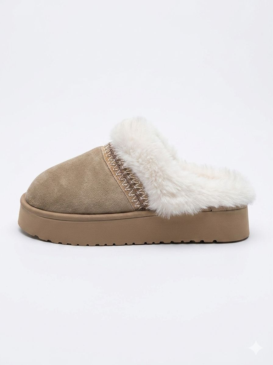 PANTUFLAS BAJA PELUDA BORDADA BLANCO